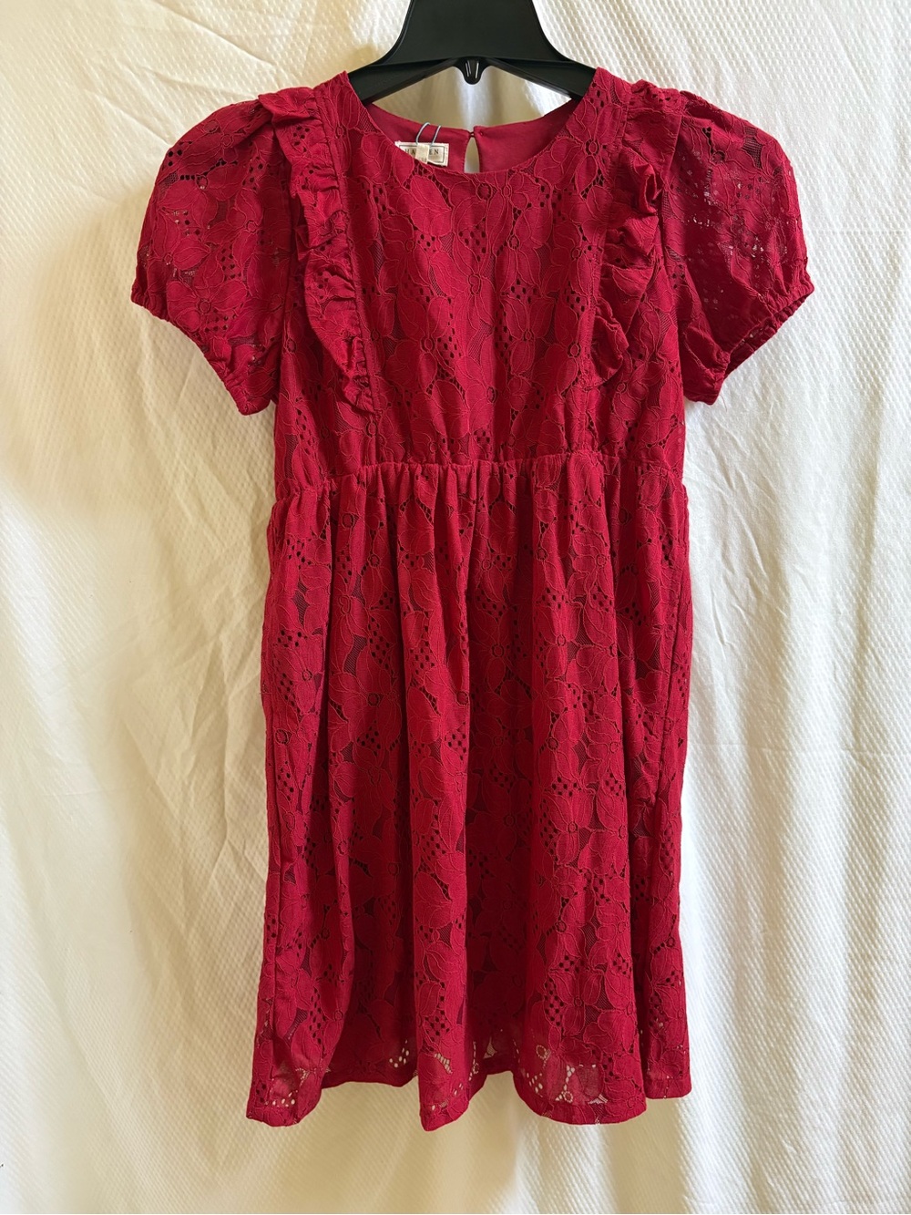 Hayden Girls' Crimson Lace Dress with Puff Sleeves XL NWT’s